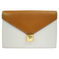 Vintage Hermes Cognac Colorblock Leather Envelope Evening Clutch Bag