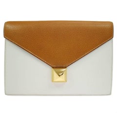 Hermes Cognac Colorblock Leather Envelope Evening Clutch Bag