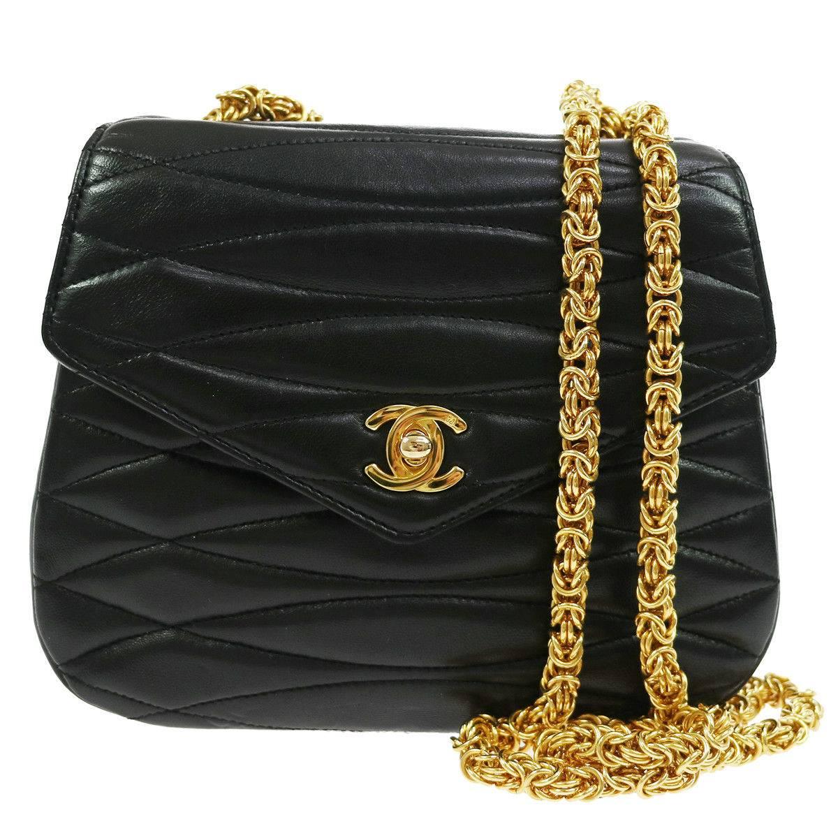 Chanel New Black Leather Party Evening Shoulder Flap Bag in Box