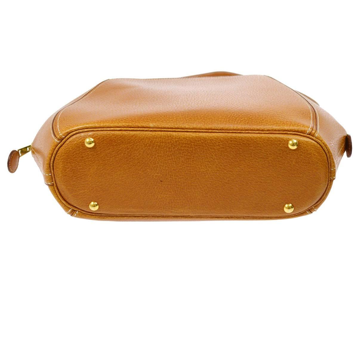 Women's Hermes Cognac Leather Bowling Top Handle Satchel Shoulder Bag