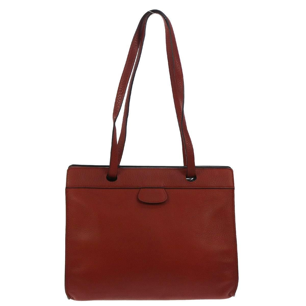 Hermes Rouge Leather Carryall Men's Women's Travel Shopper Tote Shoulder Bag