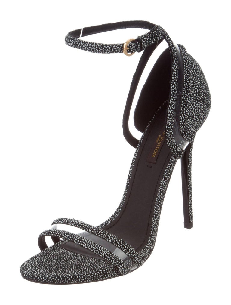 Louis Vuitton New Black Speckle Suede Cut Out Evening Sandals Heels at 1stdibs