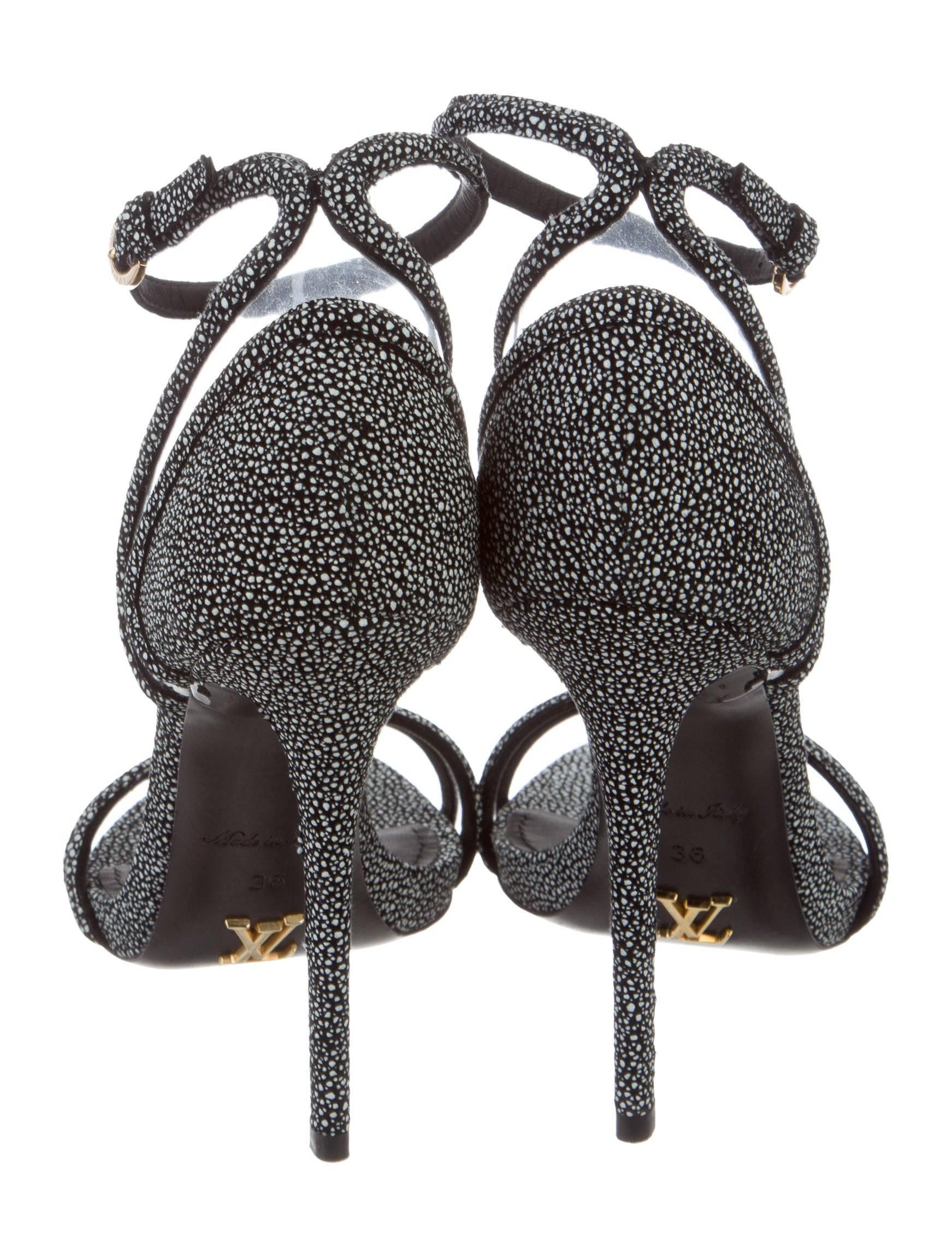 Women's or Men's Louis Vuitton New Black Speckle Suede Cut Out Evening Sandals Heels 