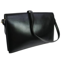 Hermes Black Leather H Envelope Evening Shoulder Flap Bag
