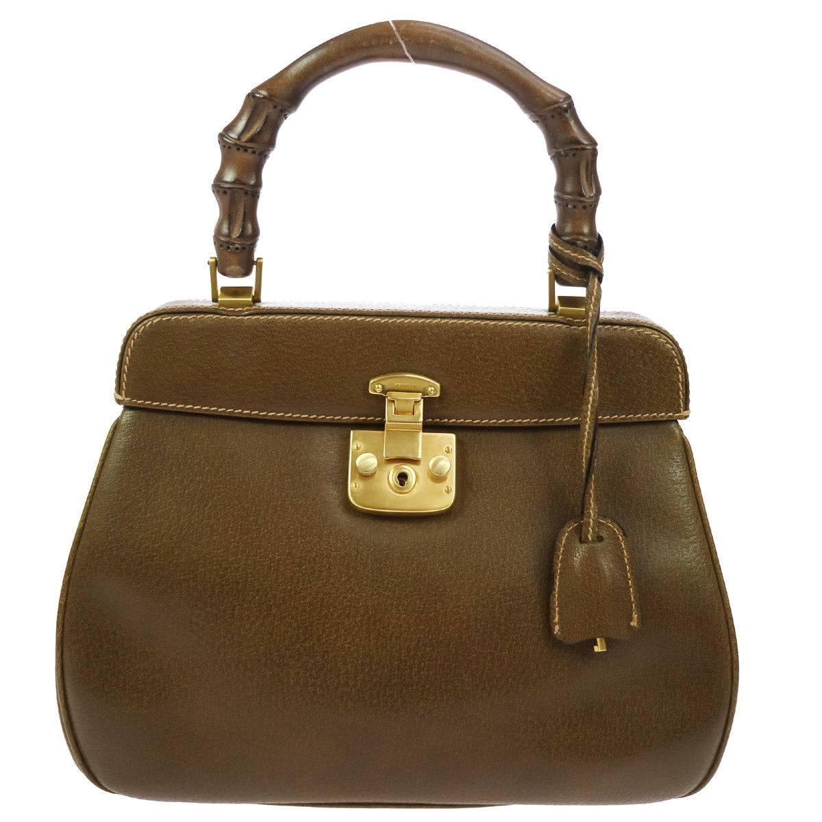 Gucci Cognac Leather Bamboo Top Handle Kelly Shoulder Bag