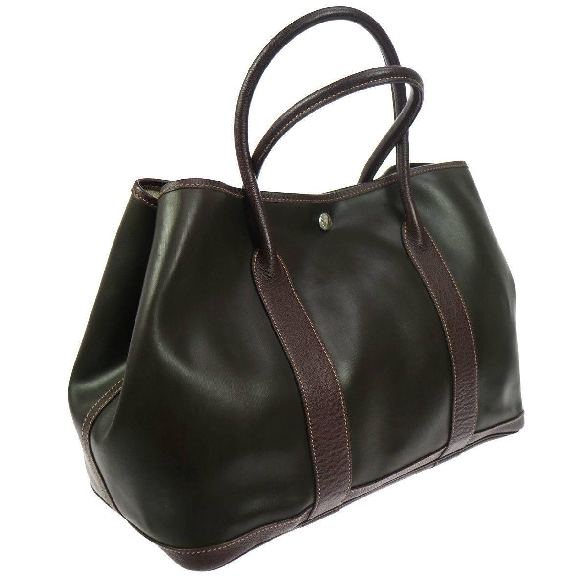 Black Hermes Brown Top Handle Large Travel Carryall Tote Bag