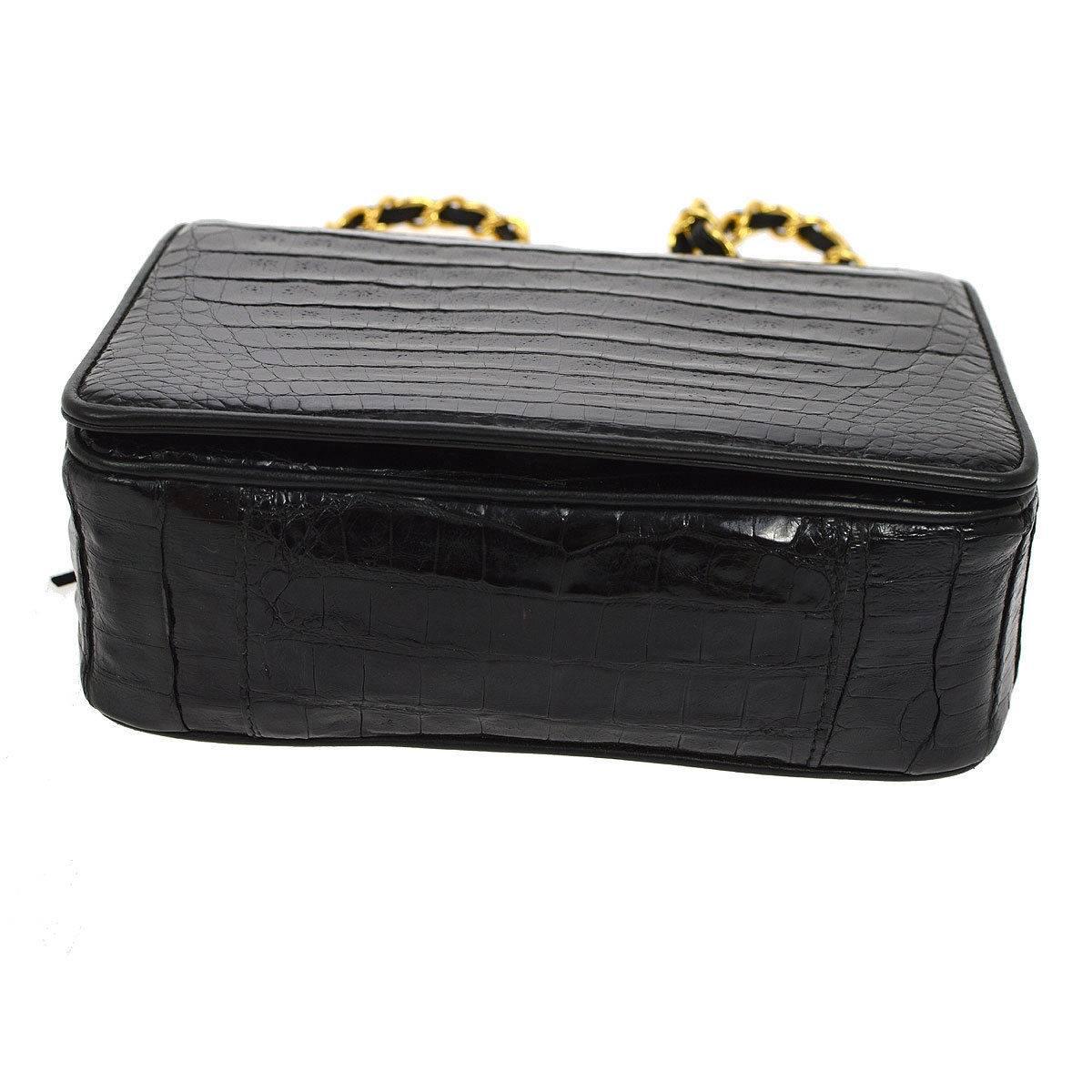 Women's Chanel Black Crocodile Party Evening Camera Shoulder Flap Bag