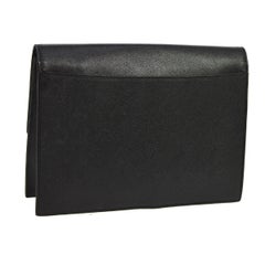 YSL Black Leather Envelope Evening Flap Clutch Bag
