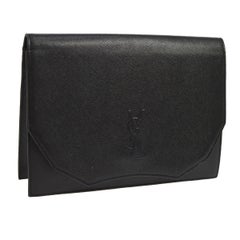 YSL Black Leather Envelope Evening Flap Clutch Bag