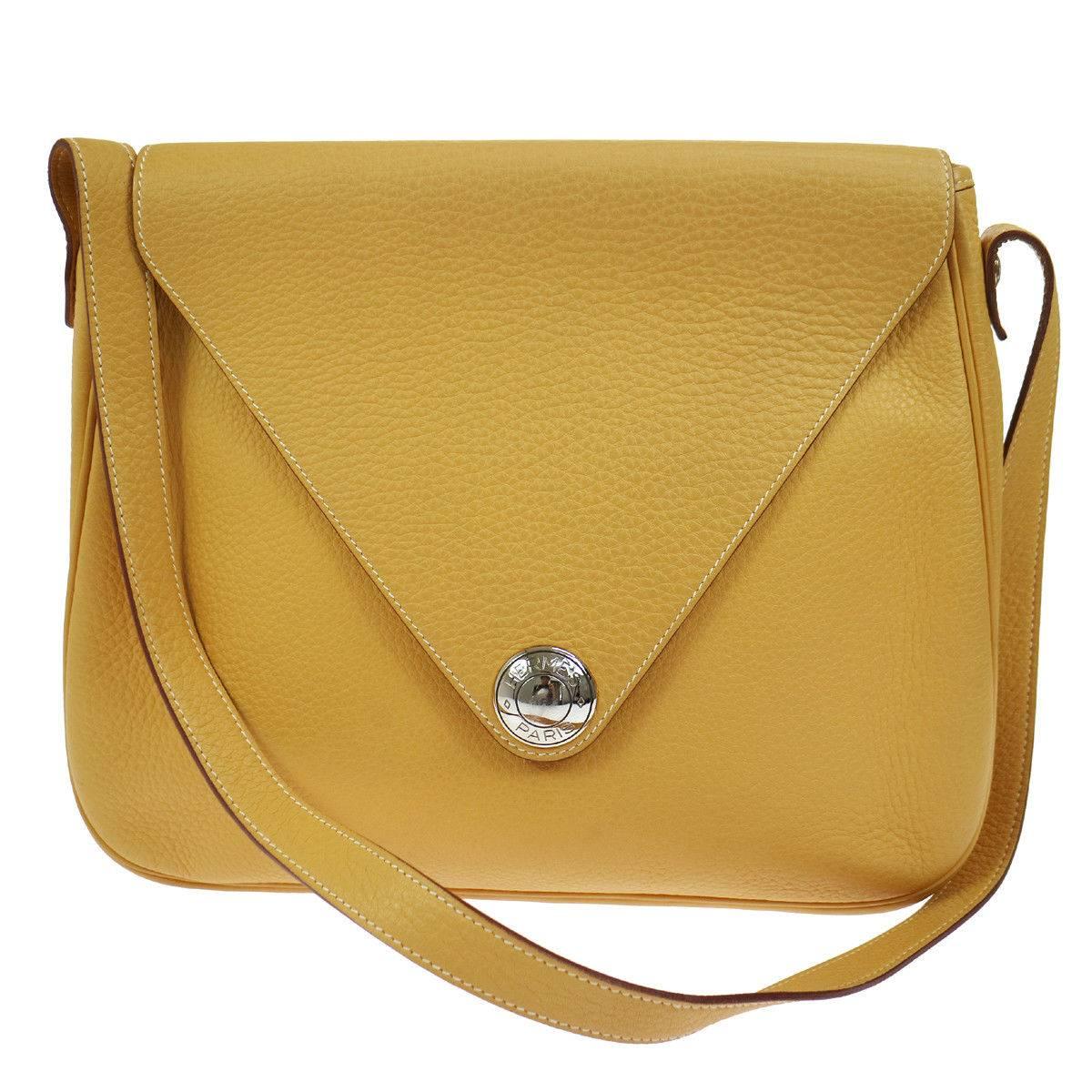 Hermes Mustard Leather Large Travel Carryall Shoulder Bag