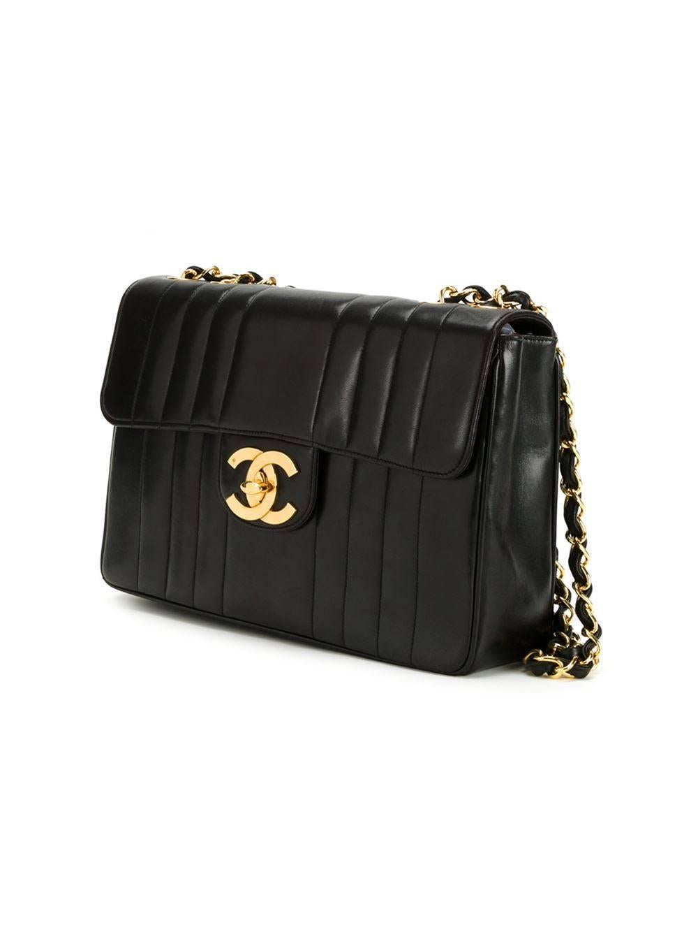 Chanel Black Lambskin GHW Jumbo Stripe Shoulder Flap Bag 1