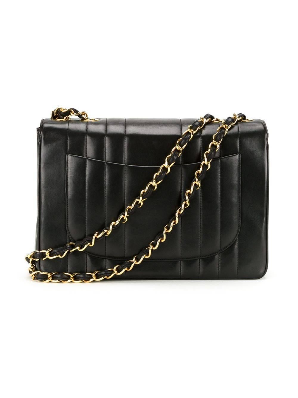 Chanel Black Lambskin GHW Jumbo Stripe Shoulder Flap Bag 2