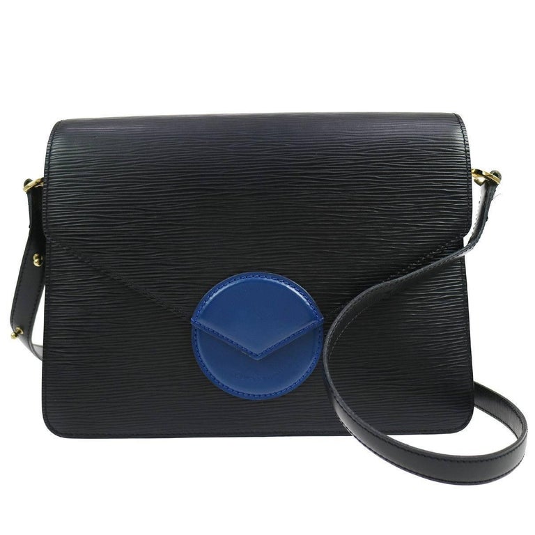 Louis Vuitton Black Leather Blue Turnlock Flap Shoulder Bag For Sale at