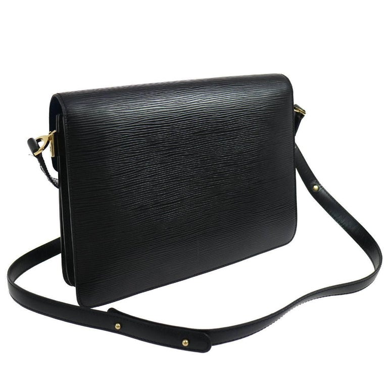 Louis Vuitton Black Leather Blue Turnlock Flap Shoulder Bag For Sale at 1stdibs