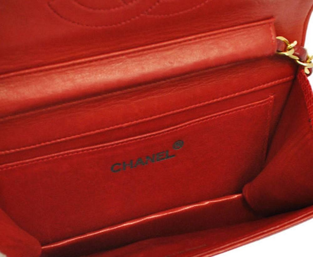 Women's Chanel Red Lizard Gold WOC Clutch Evening Flap Shoulder Bag