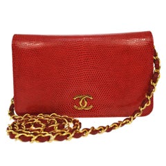 Chanel Red Lizard Gold WOC Clutch Evening Flap Shoulder Bag