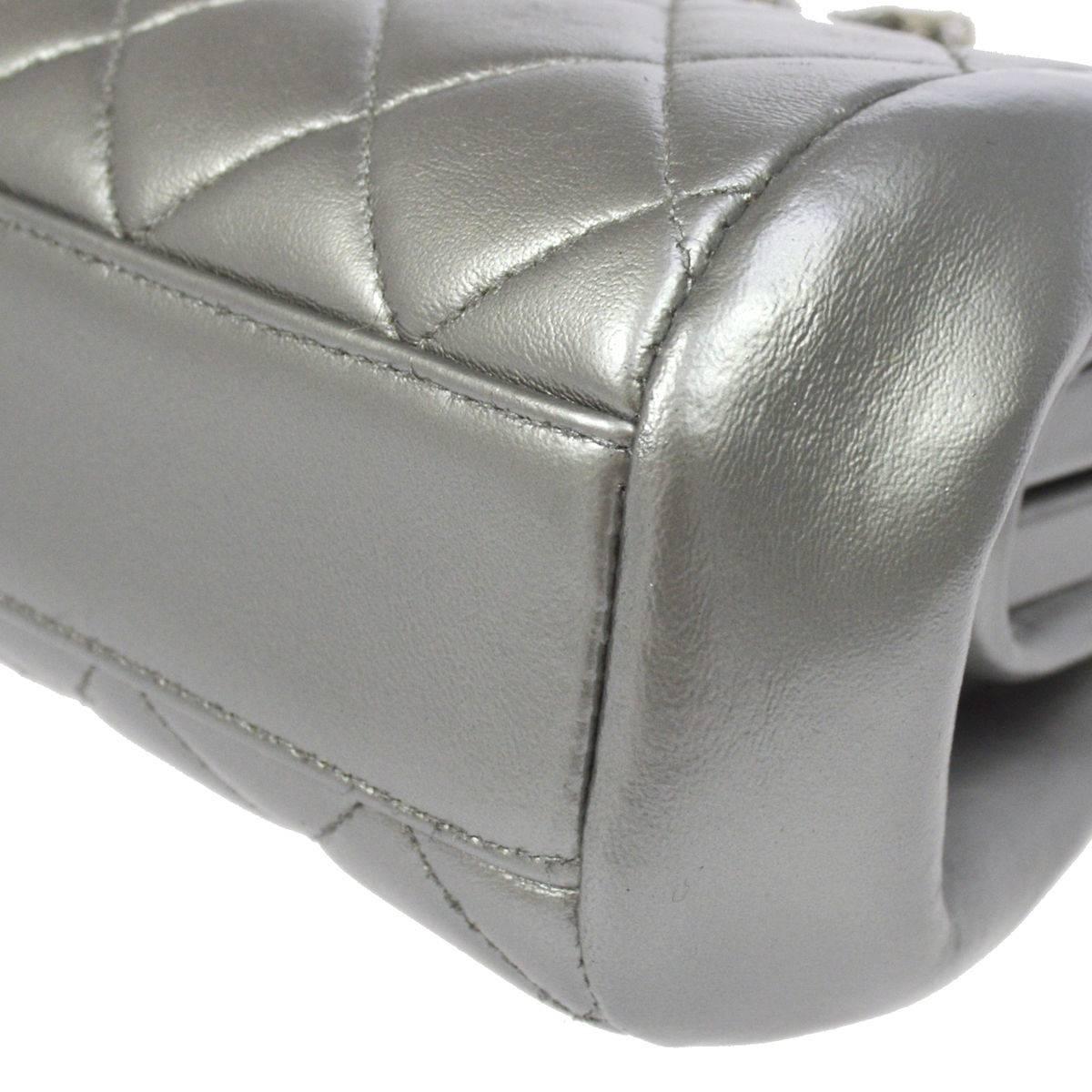 Chanel Silver Leather Party Kisslock Evening Flap Shoulder Bag 1