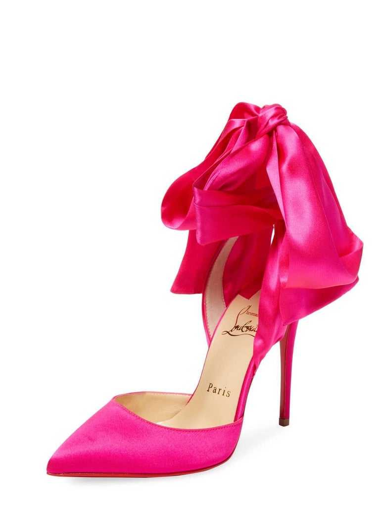Christian Louboutin NEW Hot Pink Satin Bow Evening Sandals Pumps Heels ...
