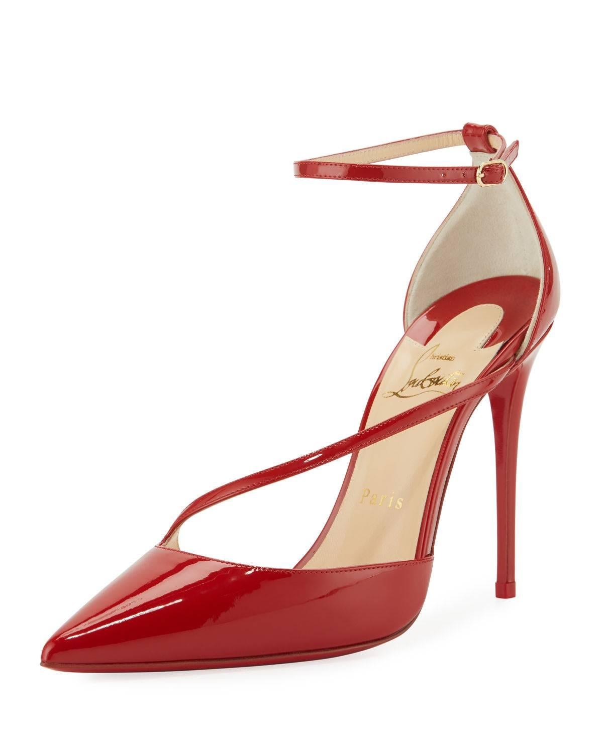 CURATOR'S NOTES  

Christian Louboutin NEW Sold Out Red Patent Criss Cross Evening Heels Pumps in Box  

Size IT 36.5 - Our only pair!
Patent leather 
Ankle buckle closure 
Made in Italy 
Heel height 4" (100mm)
Includes original Christian