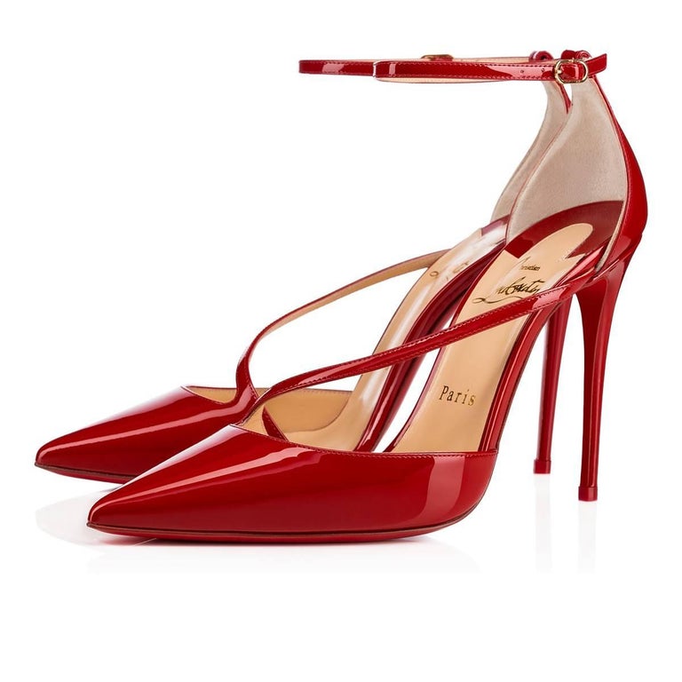 Christian Louboutin NEW Red Patent Criss Cross Evening Heels Pumps in ...