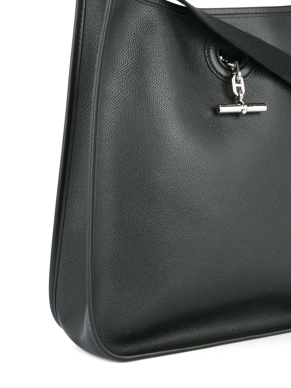 Hermes Black Leather Silver Mens Womens Carryall Crossbody Shoulder Bag in Box  In Excellent Condition In Chicago, IL