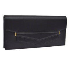 Hermes Black Satin Envelope Evening Flap Clutch Bag