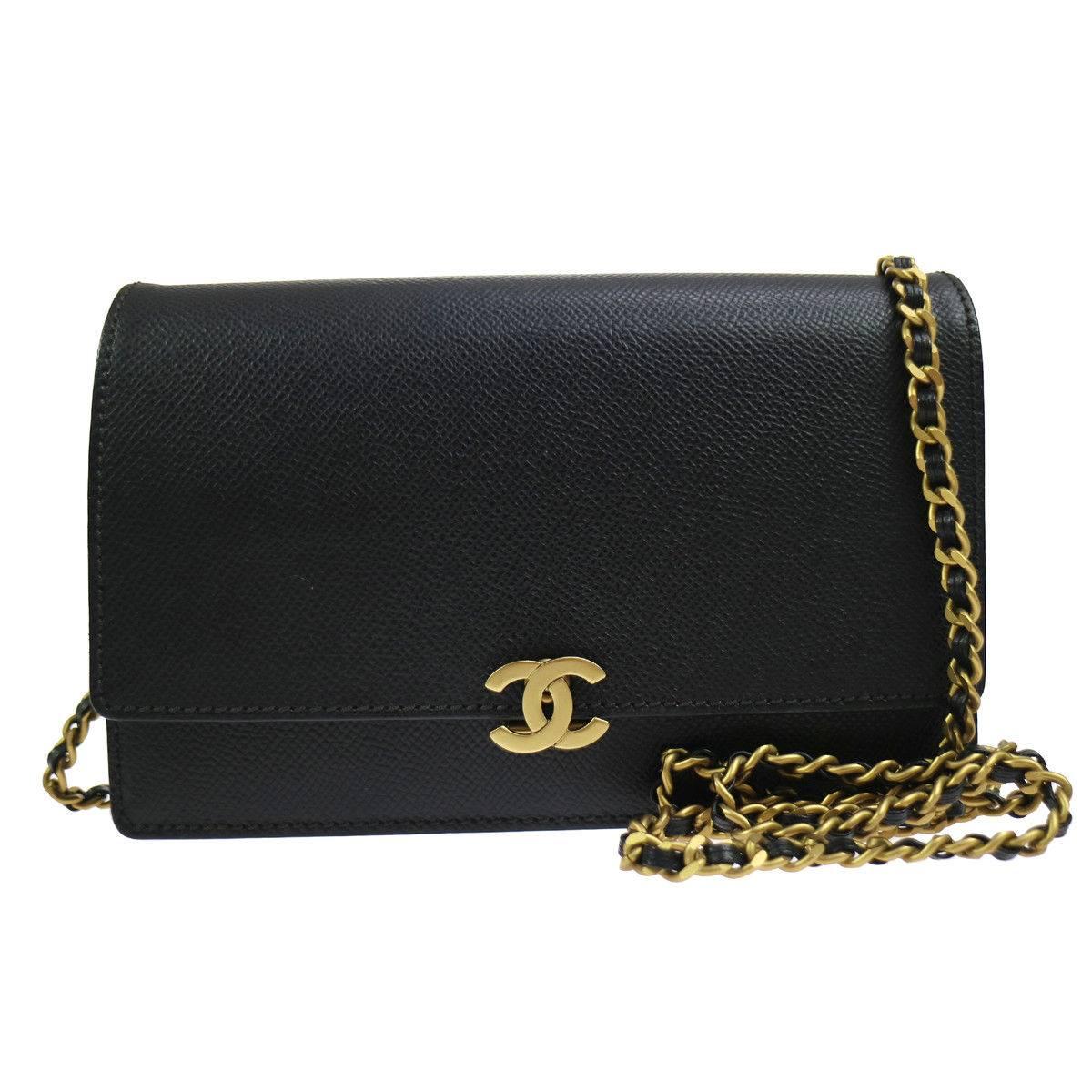 Chanel New Black Caviar  2 in 1 Clutch WOC Flap Crossbody Shoulder Bag in Box 