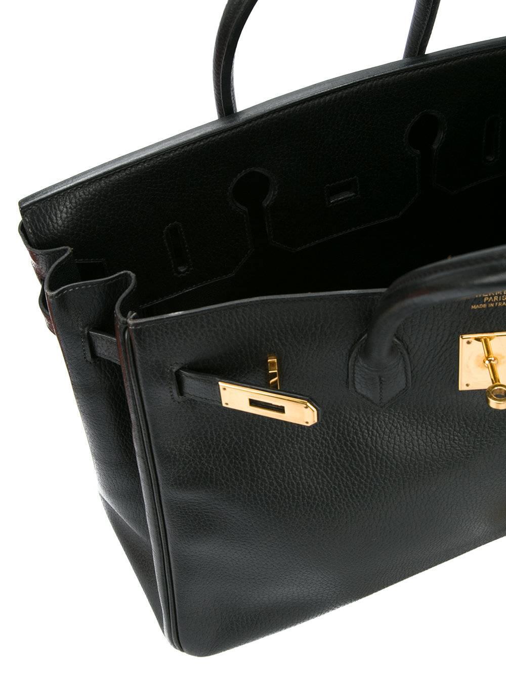 Hermes 35 Black Leather Gold Carryall Tote Top Handle Satchel Shoulder Bag 3