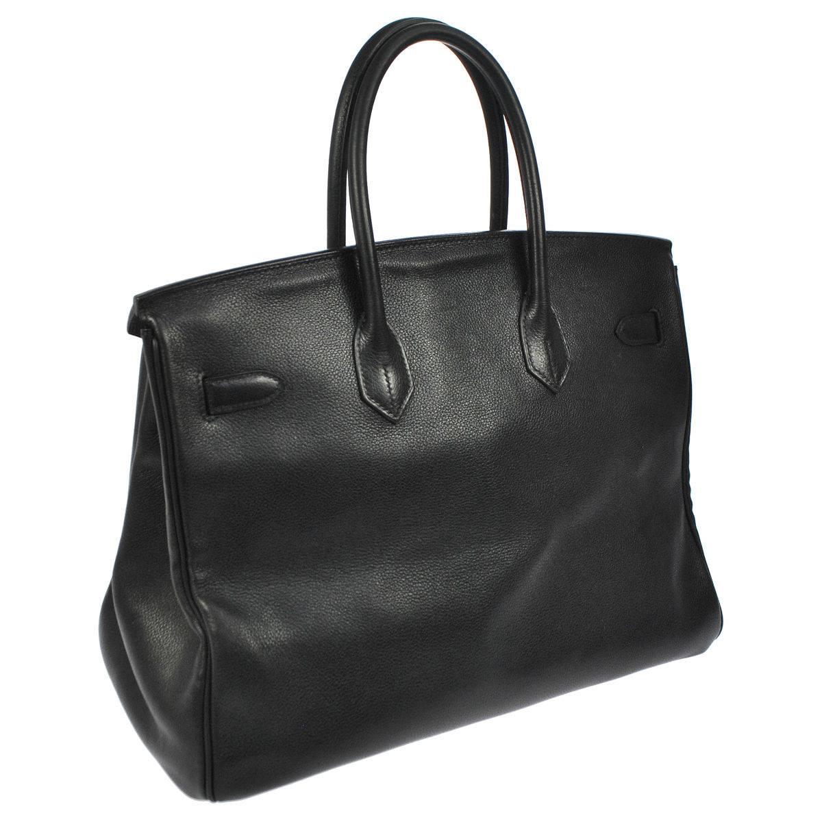 Hermes 35 Black Leather Gold Carryall Tote Top Handle Satchel Shoulder Bag 1