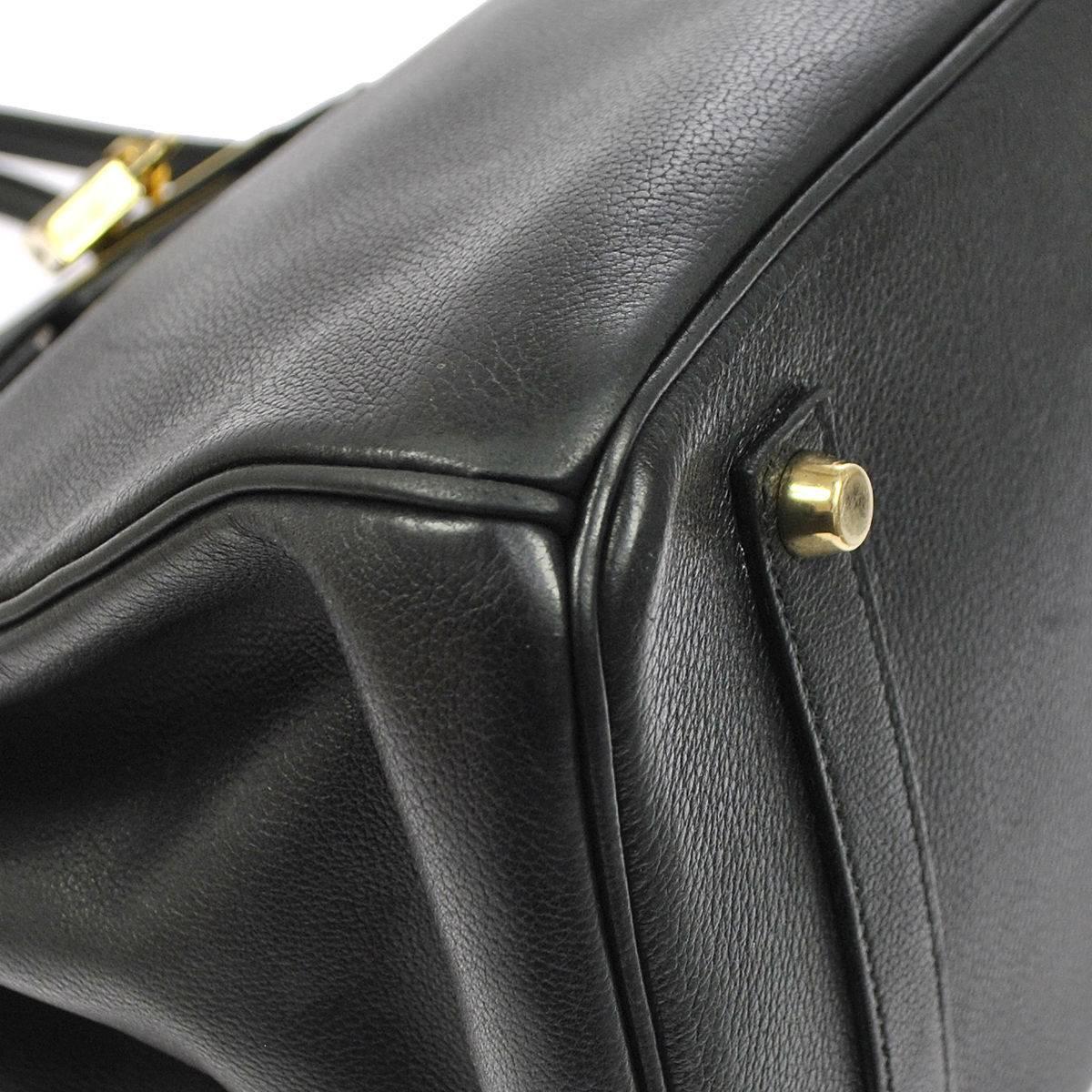 Hermes 35 Black Leather Gold Carryall Tote Top Handle Satchel Shoulder Bag 2