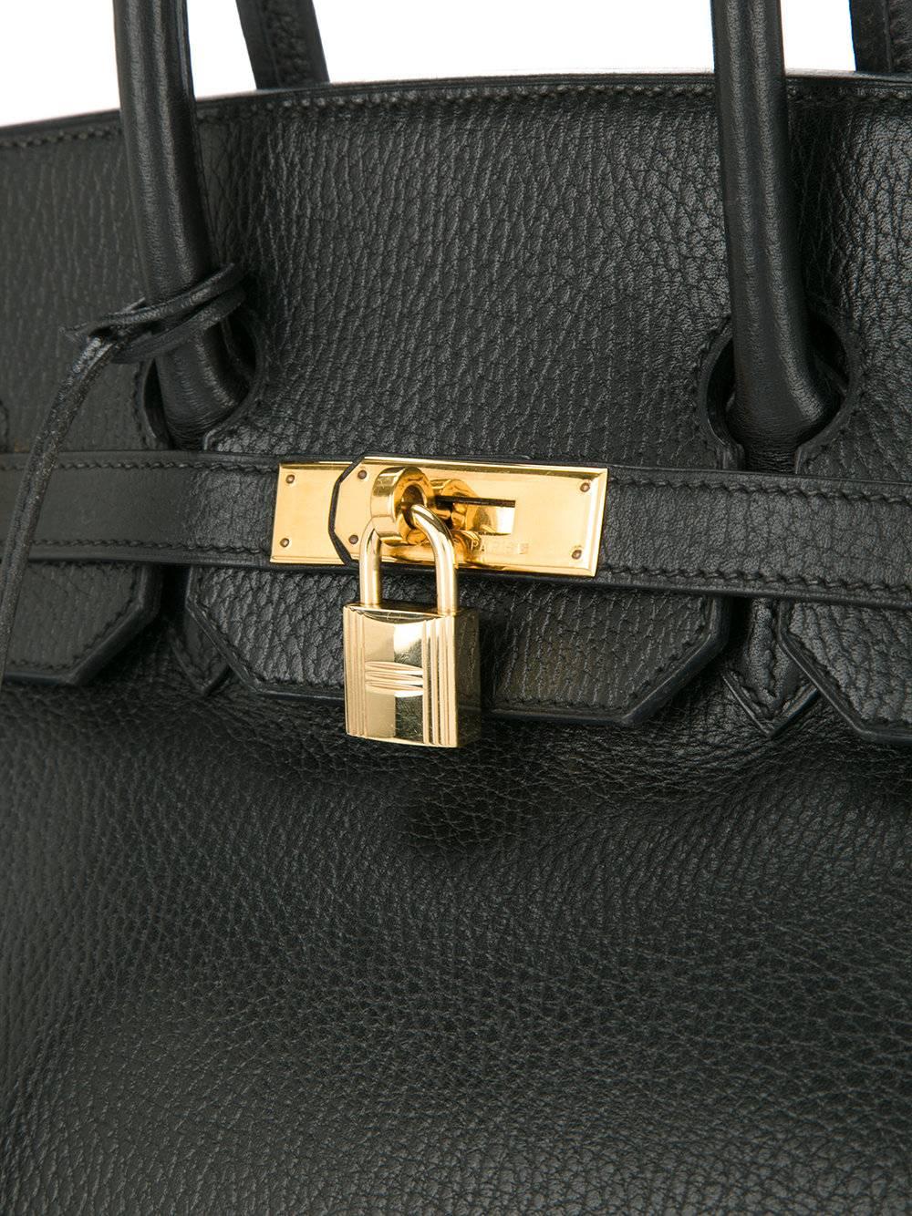 Hermes 35 Black Leather Gold Carryall Tote Top Handle Satchel Shoulder Bag In Good Condition In Chicago, IL