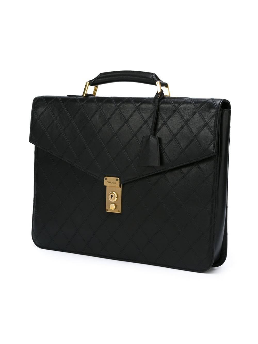 Chanel Black Leather Top Handle Satchel Men's Travel Carryall Briefcase Bag 1