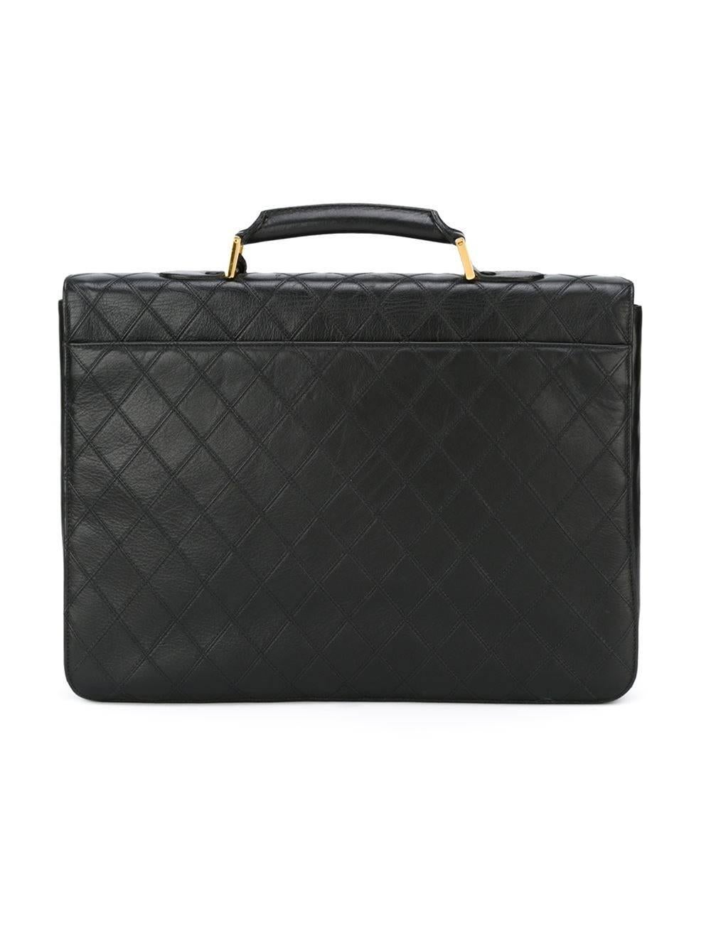Chanel Black Leather Top Handle Satchel Men's Travel Carryall Briefcase Bag 2