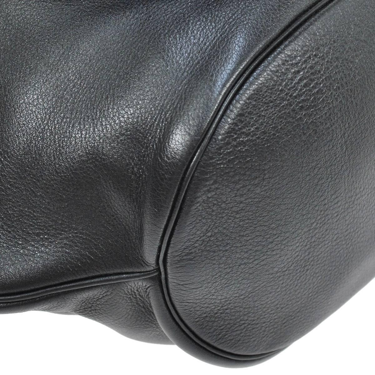 Hermes Ostrich Leather Black Men's Hardware Top Handle Bucket Shoulder Bag 1