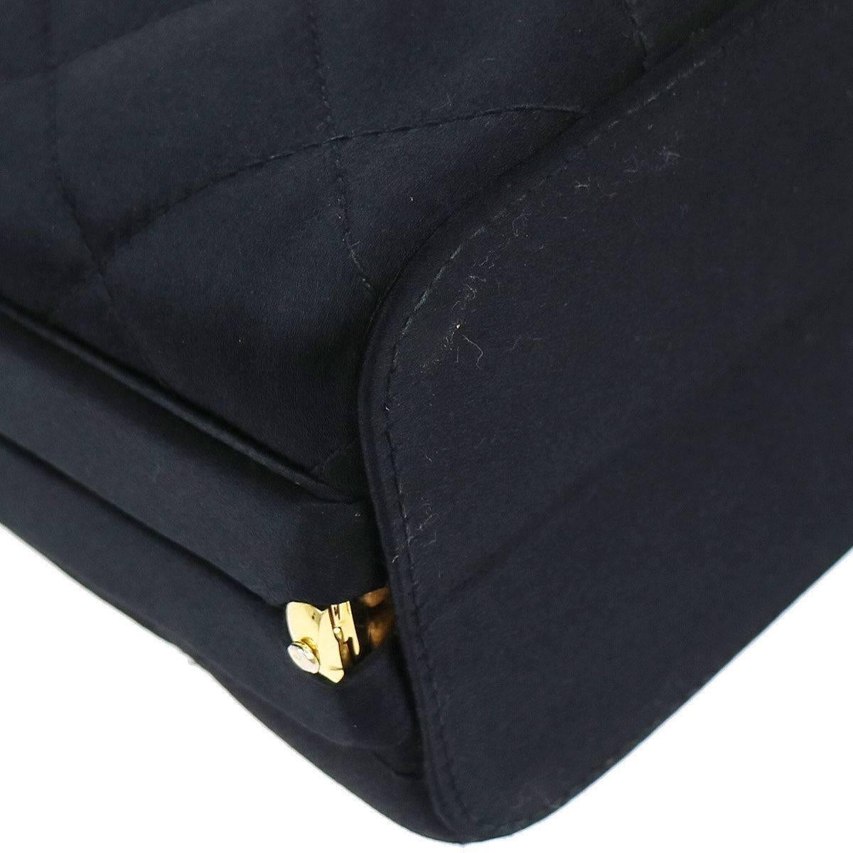 Women's Chanel Black Satin Gold Kisslock Evening Top Handle Satchel Bag