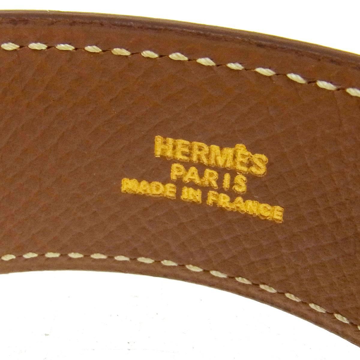 Hermes Cognac Leather Gold Buckle Charm Men's Women's Evening Cuff Bracelet  1