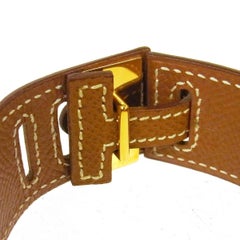 Hermes Cognac Leather Gold Buckle Charm Men's Women's Evening Cuff Bracelet