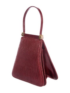 Judith Leiber Red Karung Crystal Top Handle Satchel Evening Bag