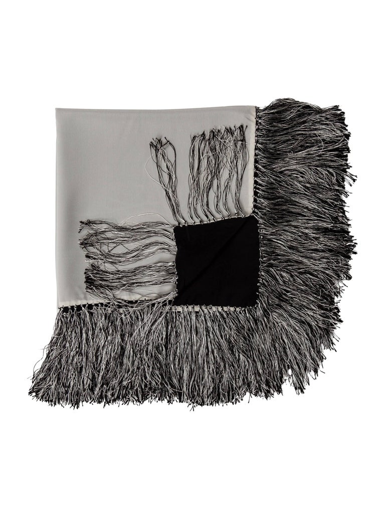 Chanel Silk Black Gray Fringe Tassel Couch Chair Home Decor Throw Blanket For Sale at 1stdibs