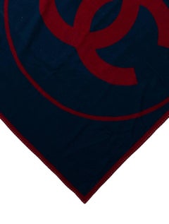 Chanel Red Blue Wool Cashmere Logo Men's Home Decor Table Couch Throw Blanket