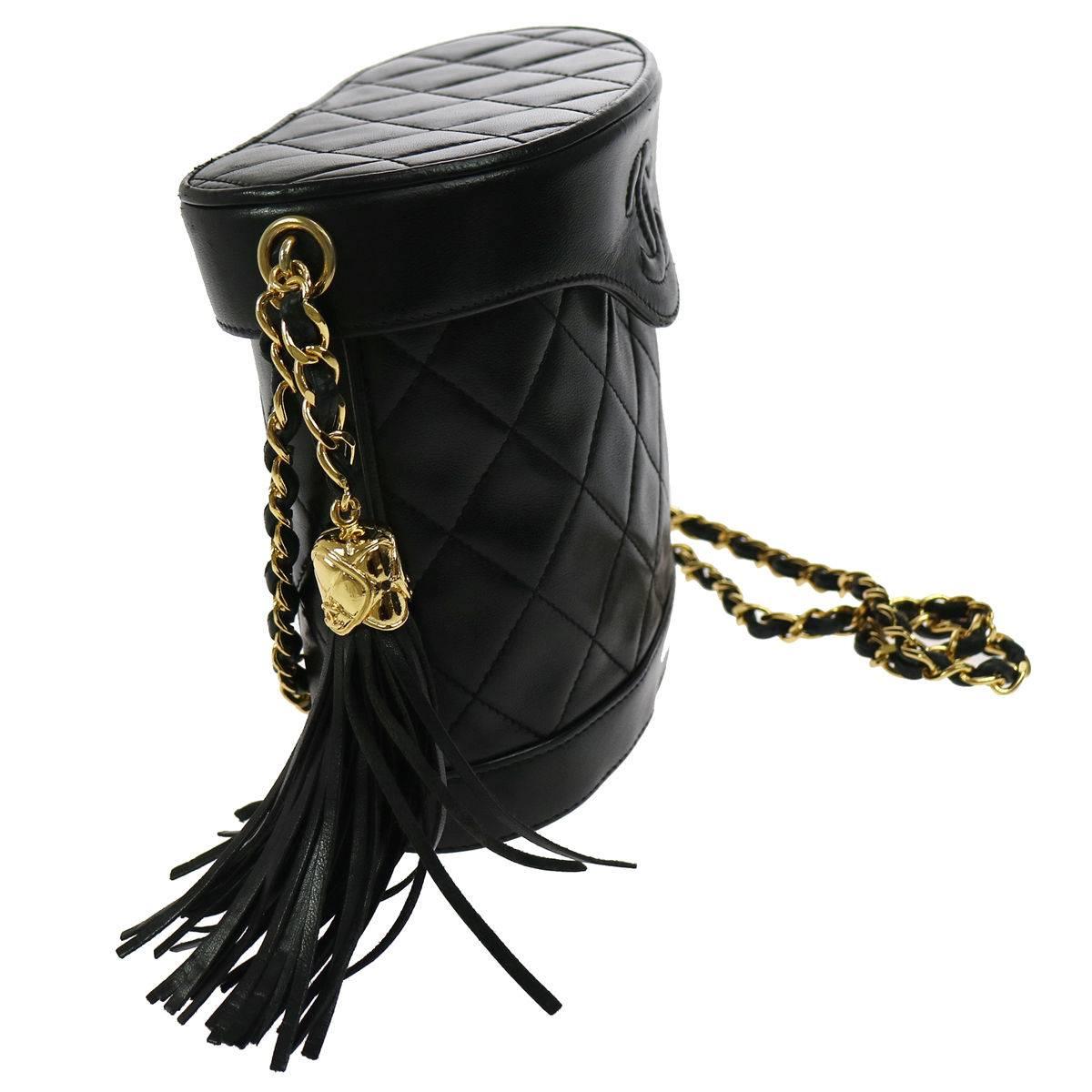 Chanel Black Leather Gold Party Evening Flip Bucket Shoulder Flap Bag In Excellent Condition In Chicago, IL
