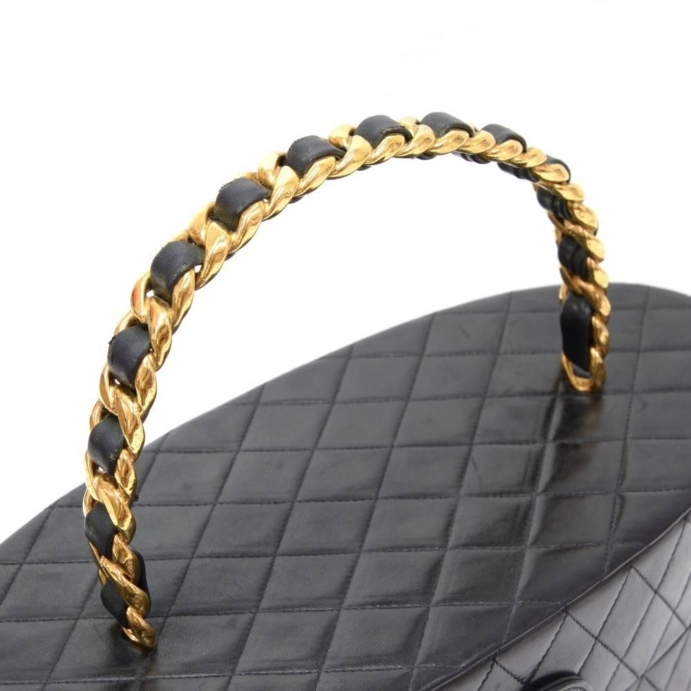 Women's Chanel Black Lambskin Quilted Vanity Jewelry Travel Top Handle Satchel Bag