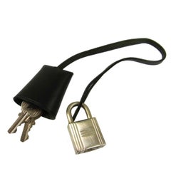 Hermes Birkin Kelly Handbag Silver Black Leather Strap Clochette Lock and Keys