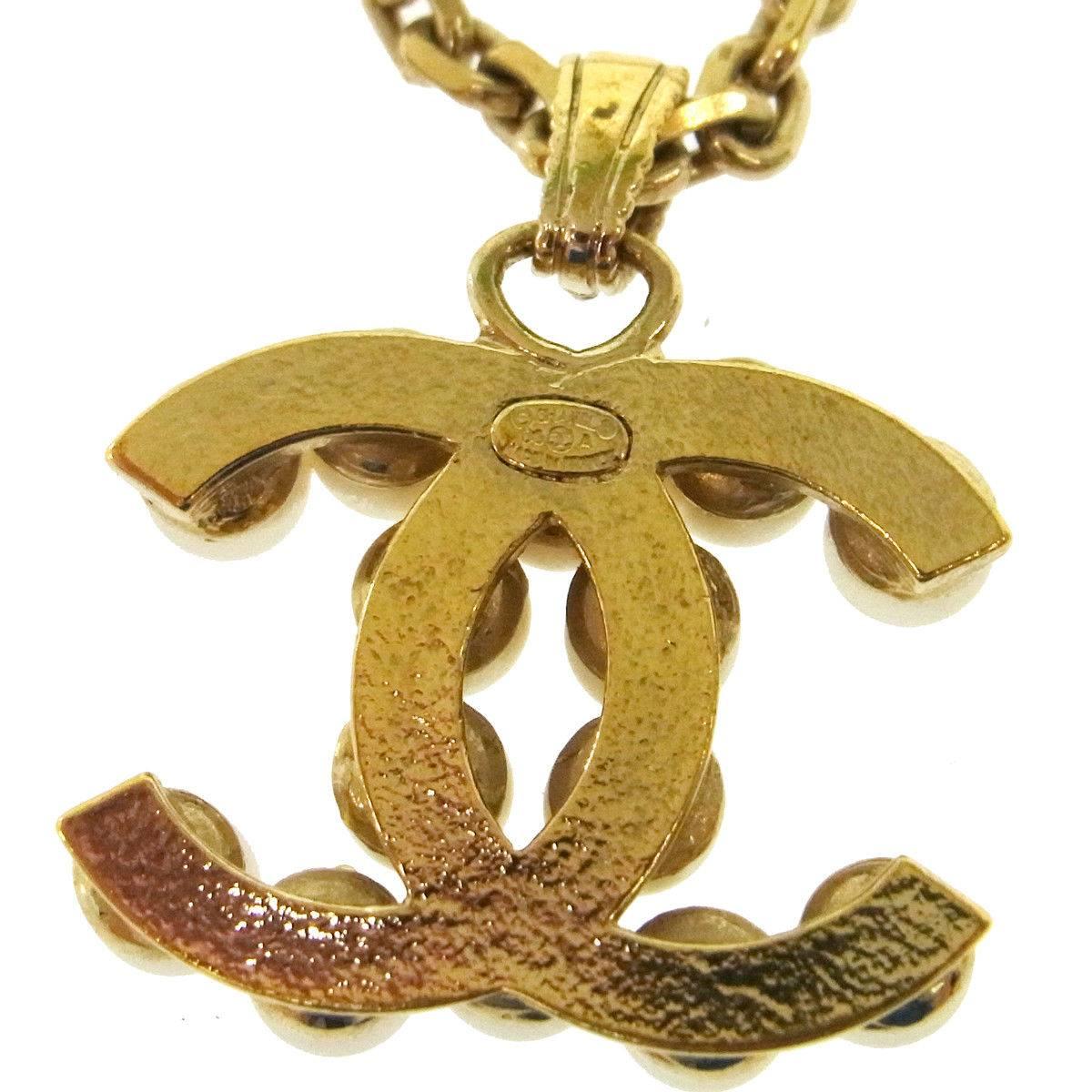 Women's Chanel Gold Pearl Charm Chain Link Drape Drop Evening Pendant Necklace