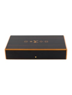 Louis Vuitton Like NEW Men's Brown Wooden Gold Logo Cigar Storage Case