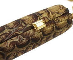 BOttega Veneta Brown Gold Canvas Snakeprint Tassel Evening Clutch Bag