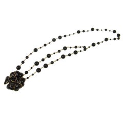 Chanel Black Gold Charm Flower Beaded Evening Waist Belt