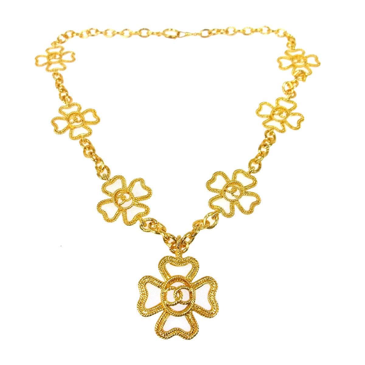 Chanel Gold Textured Multi Cross Charm Drape Drop Evening Pendant Necklace