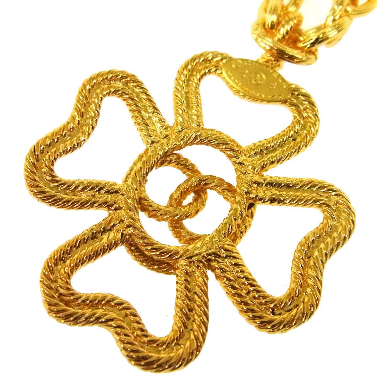 Women's Chanel Gold Textured Multi Cross Charm Drape Drop Evening Pendant Necklace