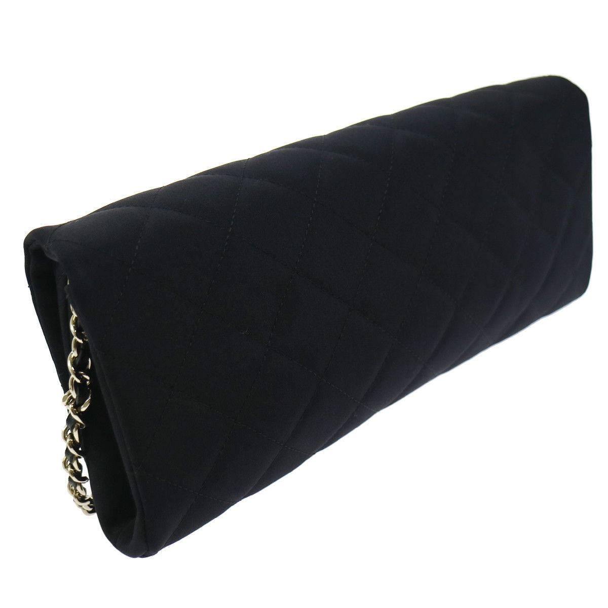 Chanel Black Organza Flower Envelope Evening Clutch Top Handle Shoulder Flap Bag 1